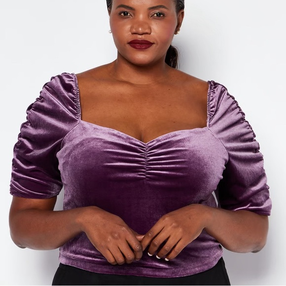 AND NOW THIS Tops - EUC [AND NOW THIS] Velvet Plum Purple Ruched Princess Top Women’s Plus Sz 2X